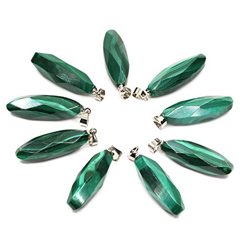 Natural Semi Precious Green Stone Facets Bullet Shape Pendant Black Leather Rope Necklace 18 Inch by Keleny - Used condition - Image 6
