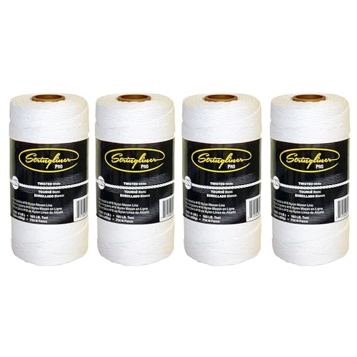 Rollo de reemplazo de cuerda para mampostería Stringliner Mason Line – 1 lb, blanco, torsionado, 1080 pies, paquete de 4