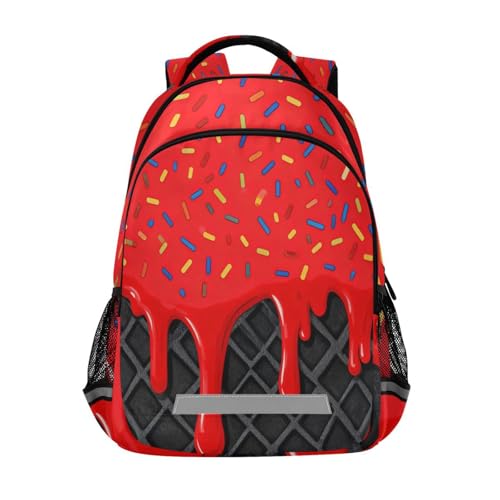 Image of Red Black Ice Cream Cute Backpacks with Chest Strap,Lightweight Bookbags 17 Inch, Casual Daypack Bags