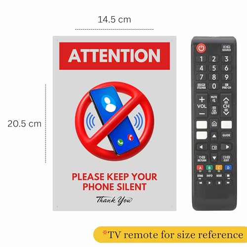 Image of Keep Your Phone Silent Sign Board Sticker (20.5 x 14.5 CM) - Peel & Stick or Screw Fix - 4 Corner Holes - Pack of 2 - Office, Hospital, School, Library Silent Area Notice (Phone Silent, Medium -20.5 x 14.5 CM)