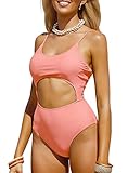 SuperPrity Womens Front Ruched Backless High Cut Scoop Neck Cutout Monokini Thong Bathing Suit Spagh