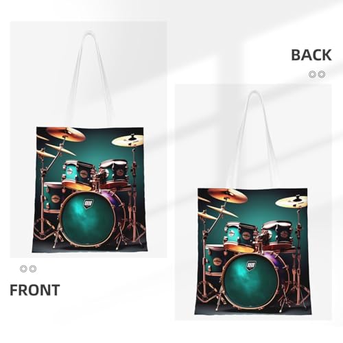 Cool Drum Set Print Polyester Canvas Tote Bag, Shopping Bag With Reinforced Handles, Reusable3