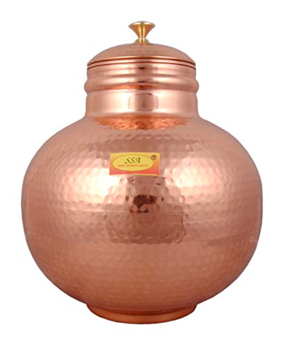 Shiv Shakti Arts® 8 Liter - Heavy Gauge | Copper Water Dispanser/Copper Matka/Container pot - (Premium Hammer)