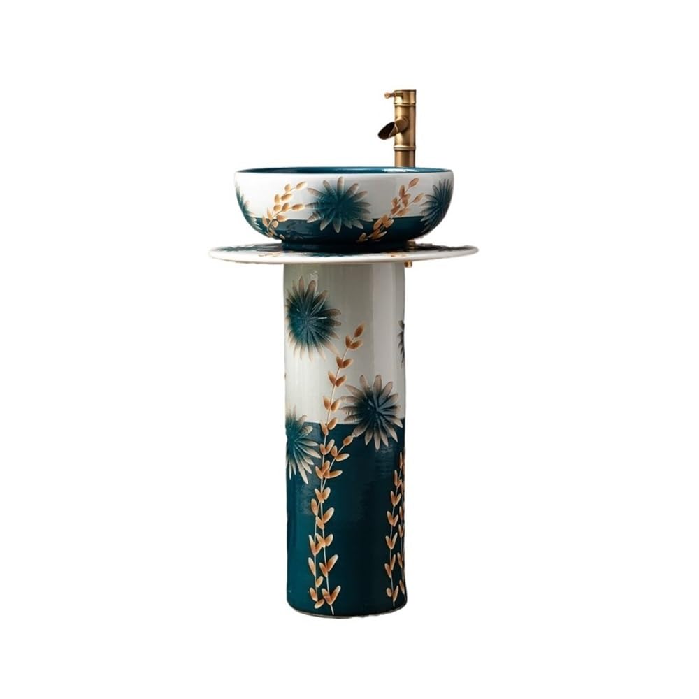 Zhaoj24-05 One Color Pedestal Sink Home Ceramic Pedestal Sink With Faucet And Drain Kit Garden Floor-Standing Washbasin
