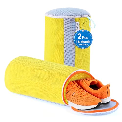 Image of Teletrogy Shoe Washing Machine Bag, Laundry Shoe Bag for Washer & Dryer, Shoe Bag for Washing Machine Hands-free Plush Fibers Shoe Cleaning Bag Reusable for Sneakers Tennis Shoes, Yellow 2Pcs