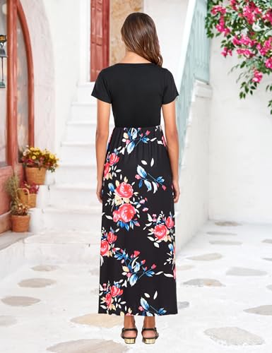 Image of Lacavocor Womens Short Sleeve Maxi Dresses Empire Waist Long Dress