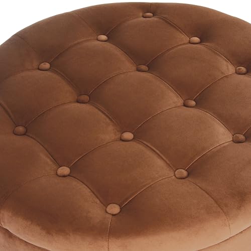 Image of HomePop 28 inch Button Tufted Velvet Round Storage Ottoman - Spice Orange Velvet