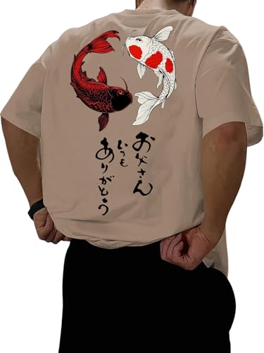 Image of COZYEASE Men's Japanese Koi Fish Graphic Tees Short Sleeve Crew Neck T-Shirt Casual Summer Tops