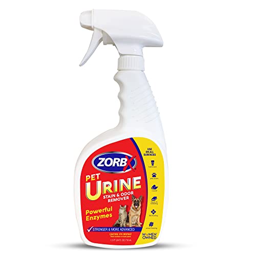 ZORBX Pet Urine Stain and Odor Remover Spray 24 FL Oz - Dog, Cat Urine Enzyme Odor Destroyer - Perfect Solution for Unpleasant Urine Odor and Stain Remover - Hardwood Floors & Carpet Cleaner