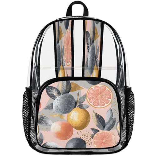 Colorful Lemon Clear Backpack for Stadium Events, Watercolor Fruit Waterproof Clear Bag for Women Men Adult Sport Work Daily Music Festival and Concerts4