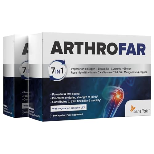 Arthrose - Kollagen, Vitamin C, Vitamin D3 und B6, Hyaluronsäure, Ingwer, Kurkuma Kapseln - Knochen, Sehnen, Muskeln - 120 Kapseln für 60 Tage - Sensilab ArthroFar