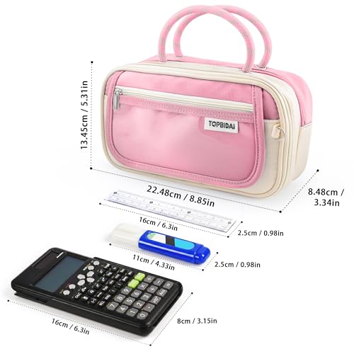 Image of TOPBIDAI Large Pencil Case Pouch School Supplies for Girls Boy Women Men | Big Pencil Bag with 5 Compartments, Easy Grip Handle, Office College School Pencil Box