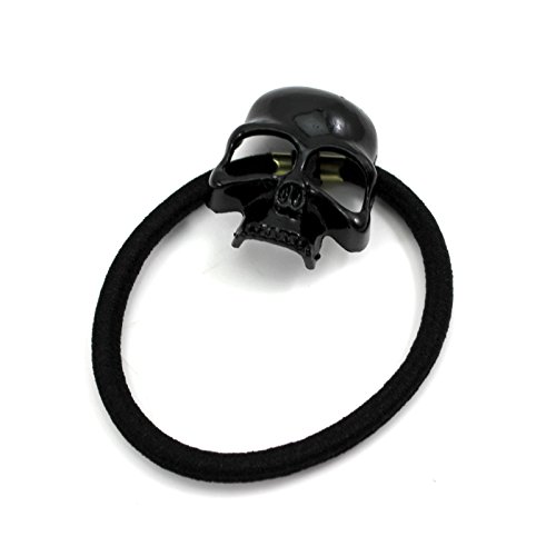 Women's Retro Punk Fashion Metallic 3D Skull HairBand Rope Tie Wrap Ponytail Holder Black by foreveryang