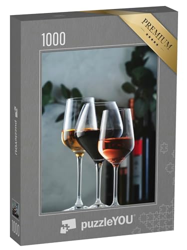 puzzleYOU: Puzzle 1000 Teile „Sortiment von Weinen: Rot-, Weiß- und Roséwein in Weingläsern und Flaschen“ – aus der Puzzle-Kollektion Wein