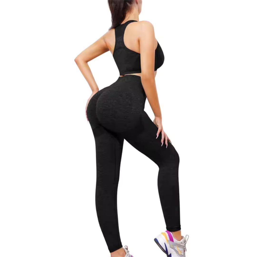 2 Pc Athleisure Gym Wear for Women Workout Set Combo, I-Shaped Wire Free Padded Sports Bra with Ankle Length High Waist Butt Lifting Leggings for Great Comfort, Yoga Wear-image-42