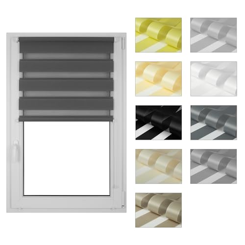 RENA Tag und Nacht Rollos für Fenster Ohne Bohren Doppelrollo für Innen Jalousien Raffrollo Klemmrollos Fensterrollo Sichtschutz Maßgeschneidertes Rollo Bad Küche Wohnzimmer 30-129 cm