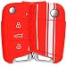 Produktbild kwmobile Autoschlüssel Hülle für VW Golf 7 MK7 - Silikon Schutzhülle Schlüsselhülle Cover für VW Golf 7 MK7 3-Tasten Autoschlüssel Rallystreifen Sidelines Design Weiß Rot