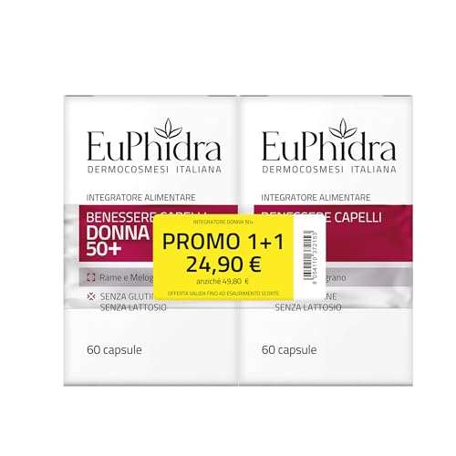 Euphidra, Benessere Capelli Donna 50+, Integratore Alimentare, con Rame e Melograno, Vitalità e Forza dei Capelli, 60 Capsule, Senza Glutine e Lattosio