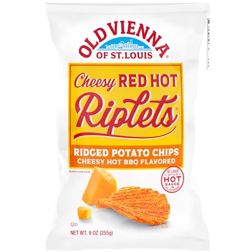 Old Vienna of St. Louis Cheesy Red Hot Riplets Ridged Potato Chips 9oz Bags (4 Pack) by TranadaCo