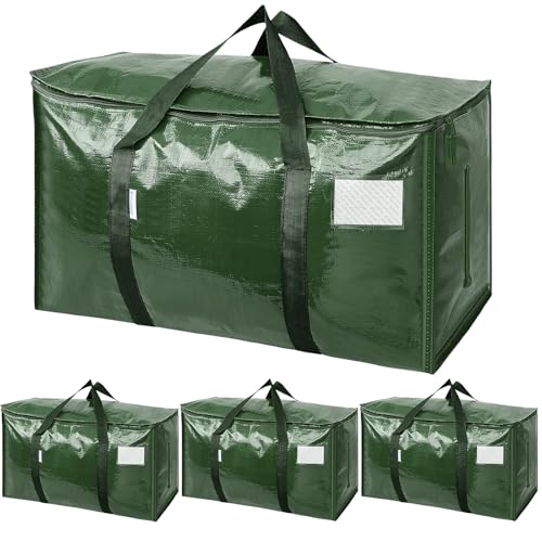 Image of TICONN 4 Pack Extra Large Moving Bags Heavy Duty with Zippers & Carrying Handles, Durable Storage Bags Moving Boxes for Closet Organizers and Storage (4 Pack, Olive)
