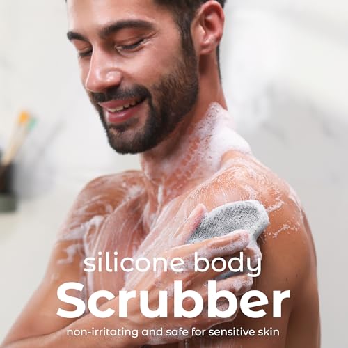Image of MainBasics Exfoliating Silicone Body Scrubber Pro 2-in-1 Shower Scrubber for Body, Silicone Loofah and Body Massager (Black, Body + Massage)