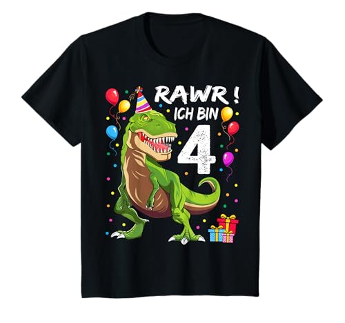 Kinder Geburtstagsshirt 4 Jahre Junge Dinosaurier Dino Ich bin 4 T-Shirt