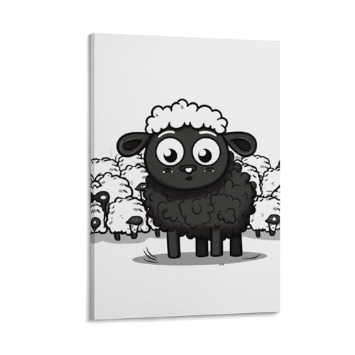 Peinture sur toile mouton noir et blanc pour décoration murale de salon