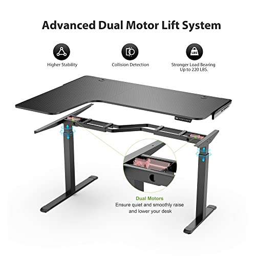 It's_Organized L Shaped Standing Desk, 61" Electric Height Adjustable Sit Stand Up Corner Computer Gaming Table Home Office Workstation With Dual Motor Memory Preset Mousepad Black Frame, Left Side #TOP4