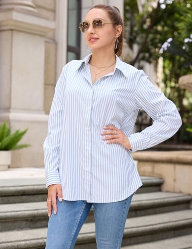 HOTOUCH Womens Striped Button Down Shirts Collared Shirt Casual Long Sleeve Business Office Work Blouses Tops3
