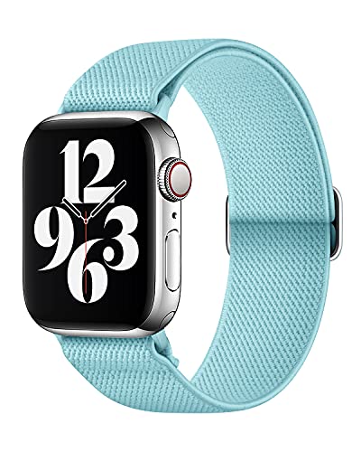 Image of AMANECER Stretchy Nylon Watch Band Compatible with Apple Watch Series 11 /10 /9 /8 /7 /6 /5 /4 Ultra 3 /2 /1 SE, Adjustable Braided Elastic Sport Solo Loop Straps for iWatch Women Men (Sky Blue, 44 /45 /46 /49MM)