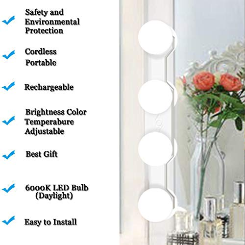 BESTCAN Cordless Rechargeable LED Vanity Mirror Light with Daylight Bulbs for Bathroom Makeup and Dressing Tables