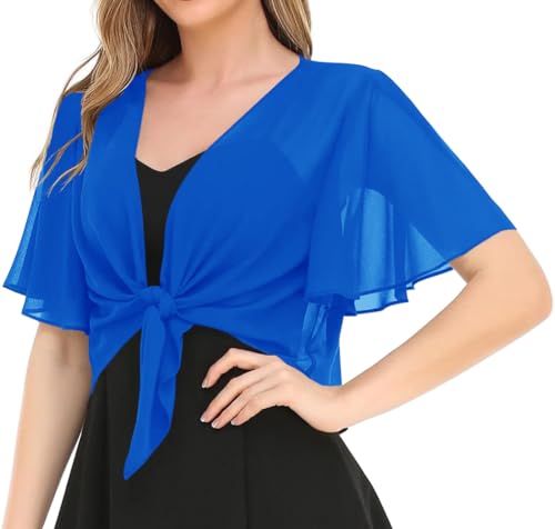 Image of Women's Solid Puff Sleeve Kimono Short Cardigan Loose Cover Up Casual Blouse Top Chiffon