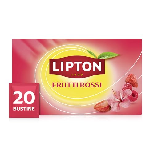 Lipton |Tisana Frutti Rossi | 20 Filtri | con Lamponi, Fragole e Ibisco | Gusto Rinfrescante| Senza Caffeina | Bustine Confezionate Singolarmente