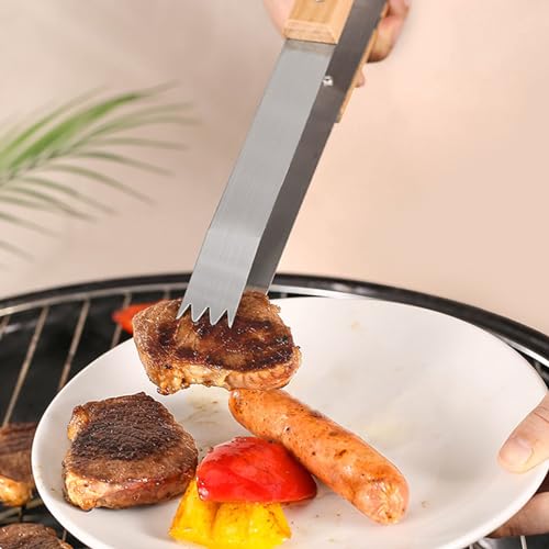 Set de herramientas para parrilla con mango de madera acero inoxidable miniatura 3