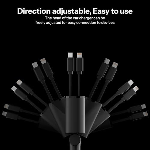 Image of AILKIN 120W 4 in 1 Retractable Car Charger,Fast Car Phone Charger,Retractable Cables & 2 USB Ports Car Adapter for Android Phones & iPhone 17 /16 /15 /14 /13 /12 /11 Pro Max,Xr,Ipad,Dash Cam & Other Devices