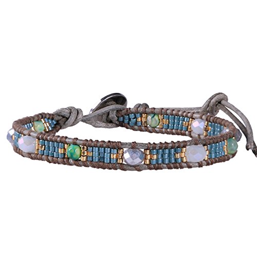 Preisvergleich Produktbild KELITCH Kristall Miyuki Perlen Stretch Freundschaft Armbänder Handgemachte Leder Wrap Armbänder für Frauen (Grün)