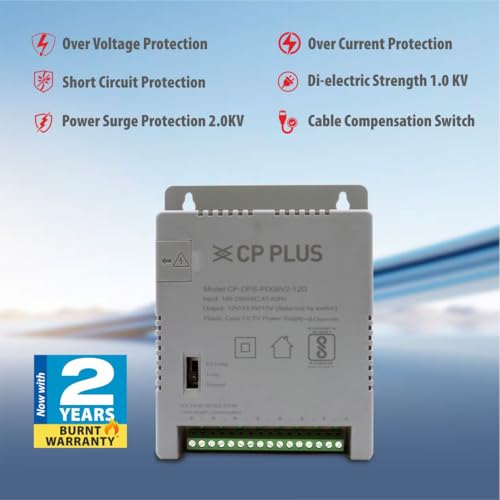 Image of CP PLUS 8-Channel CCTV Power Supply SMPS | 12V 5A High Efficiency Adapter with LED Indicators | EMI Filter|Overload & Short Circuit Protection|Use for Dome & Bullet Cameras| CP-DPS-PD08V2-12D