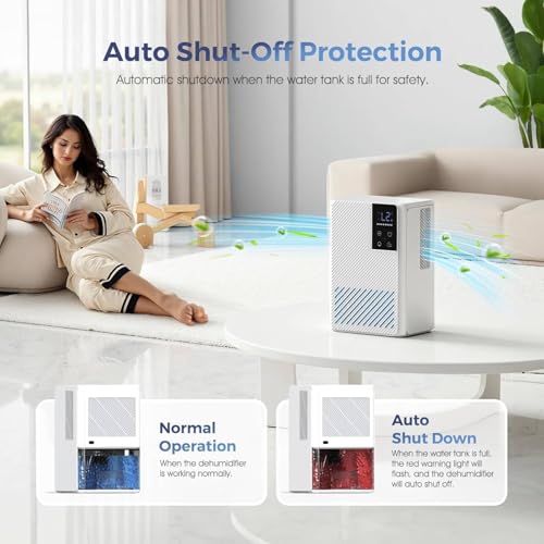 Deumidificatore 2500ML, Deumidificatore Casa Muffa Elettrico, Ultra Silenzioso, Spegnimento Automatico, Purificatore Dell'aria, Contro Umidità E Muffa Per Camera Da Letto, Bagno, Casa - 5