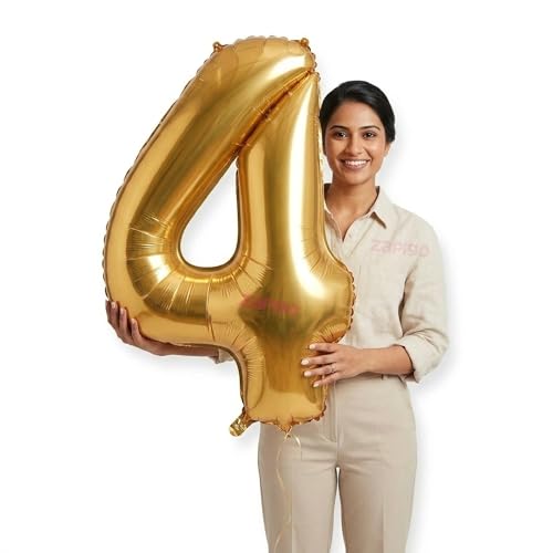 Image of Balloonistics Gold 40-Inch Foil Number 4 Balloon - Helium or Air Fill for 4th Birthday, Anniversary Party Decoration, Photo Booth Backdrop, Cake Table Decor
