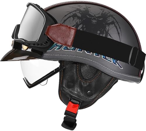 Medio casco homologado vintage con acabados retro y visera de protección para moto jet