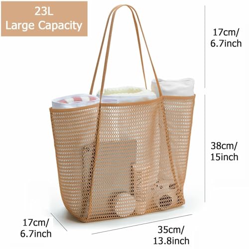 Beach Tote Bag, Mesh Beach Bag for Women, Waterproof Beach Vacation Bag, Pool Travel Hobo Tote Bag for Swimming Clothes (pink)4