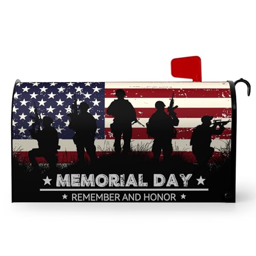 Dacawin Memorial Day Mailbox Covers Magnetic Remember and Honor Patriotic Mailbox Cover Standard Size 21x18 Inch American Flag Letter Post Box Wraps for Outdoor Decoration