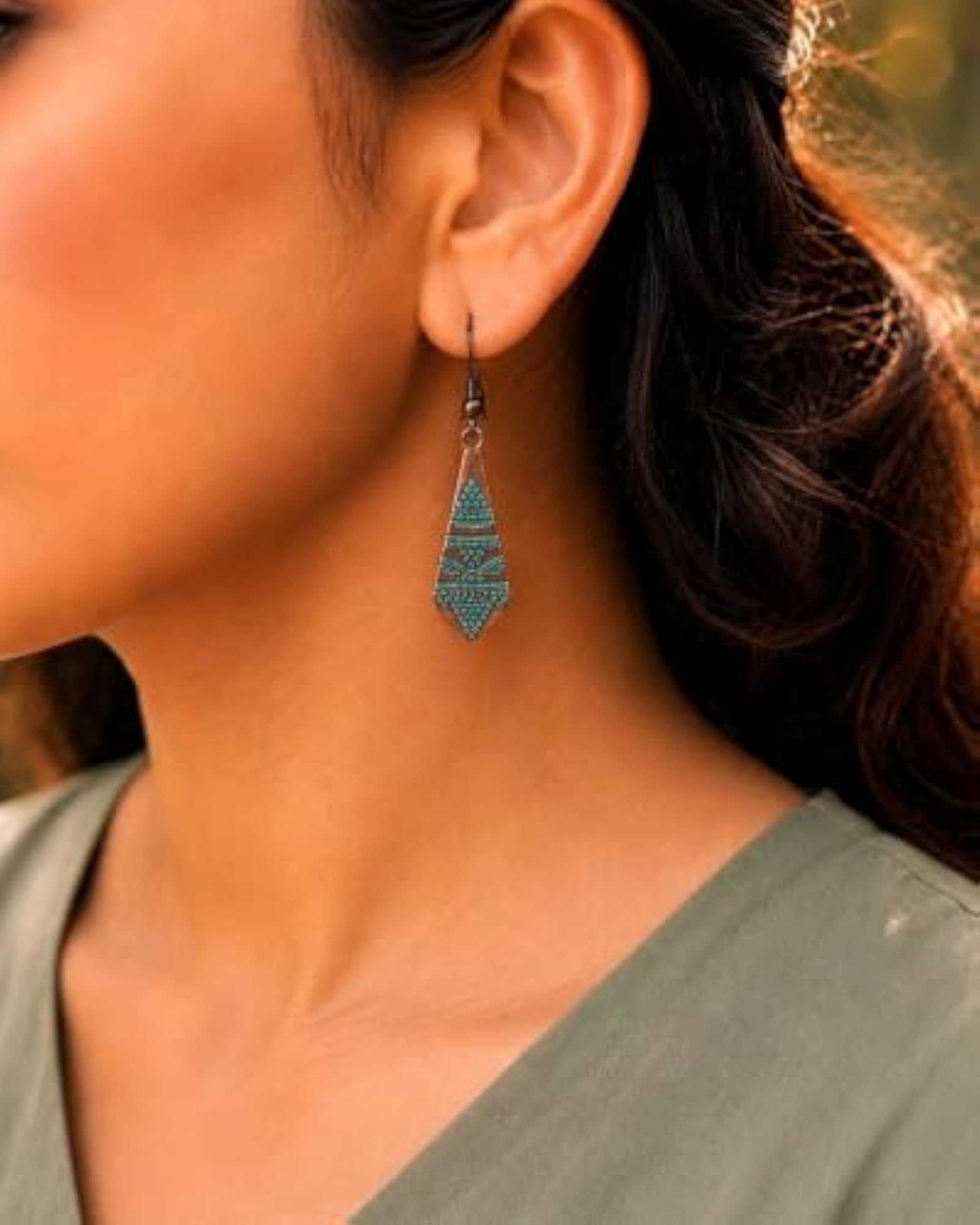 Boho Geometric Dangle Earrings, Antique Copper & Patina