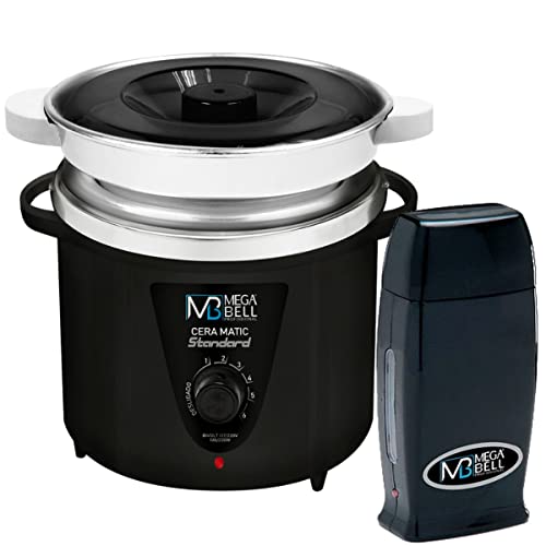 Kit Panela Depilação Termocera 900g Com Refil Preta + Aquecedor de Cera Roll-on Preto