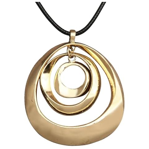 GelConnie Long Boho Necklace Women's Leather Necklace Large Pendant Necklace 3 Circles Native American Necklace Long Brown Necklaces for Women Cover