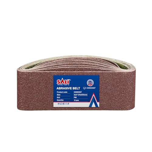 SALI Lot de 10 bandes abrasives 75 x 533 mm Grain 60 pour ponceuse à bande, papier abrasif pour ponceuse à bande pour le ponçage, le lissage, l'affûtage et...
