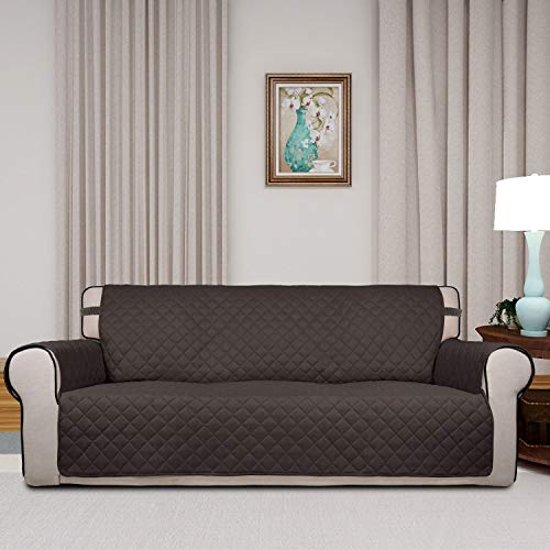 Purefit Reversible Quilted Sofa Cover, Water Resistant Slipcover Furniture Protector, Washable Couch Cover With Non Slip Foam And Elastic Straps For Kids, Dogs, Pets (Sofa, Chocolate/Beige) #TOP1