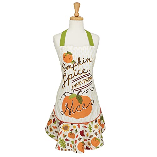 DII Women's Fall & Thanksgiving Kitchen Apron, Adjustable Long Waist Ties, Pumpkin Spice