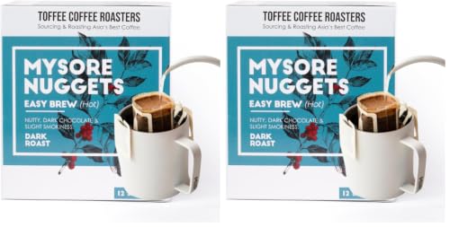 Image of Toffee Coffee Roasters | Easy Brew (Hot Brew) Coffee | Mysore Nuggets | Pack of 24 Bags | Easy to Brew Pour Over Freshly Roasted Grounded Coffee | Dark Roast | Notes- Dark Chocolaty, Nutty & Woody