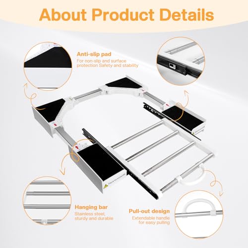 Overlappingsset voor wasmachine en droger met ratelriemen, universeel tussenframe met uittrekbare handdoekhouder, in grootte verstelbaar (46 - 72 cm) - Afbeelding 5